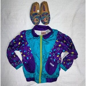 Disney Pocahontas Kids Zip Up Jacket Teal Purple Graphic Print sz 5/6 shoes 12